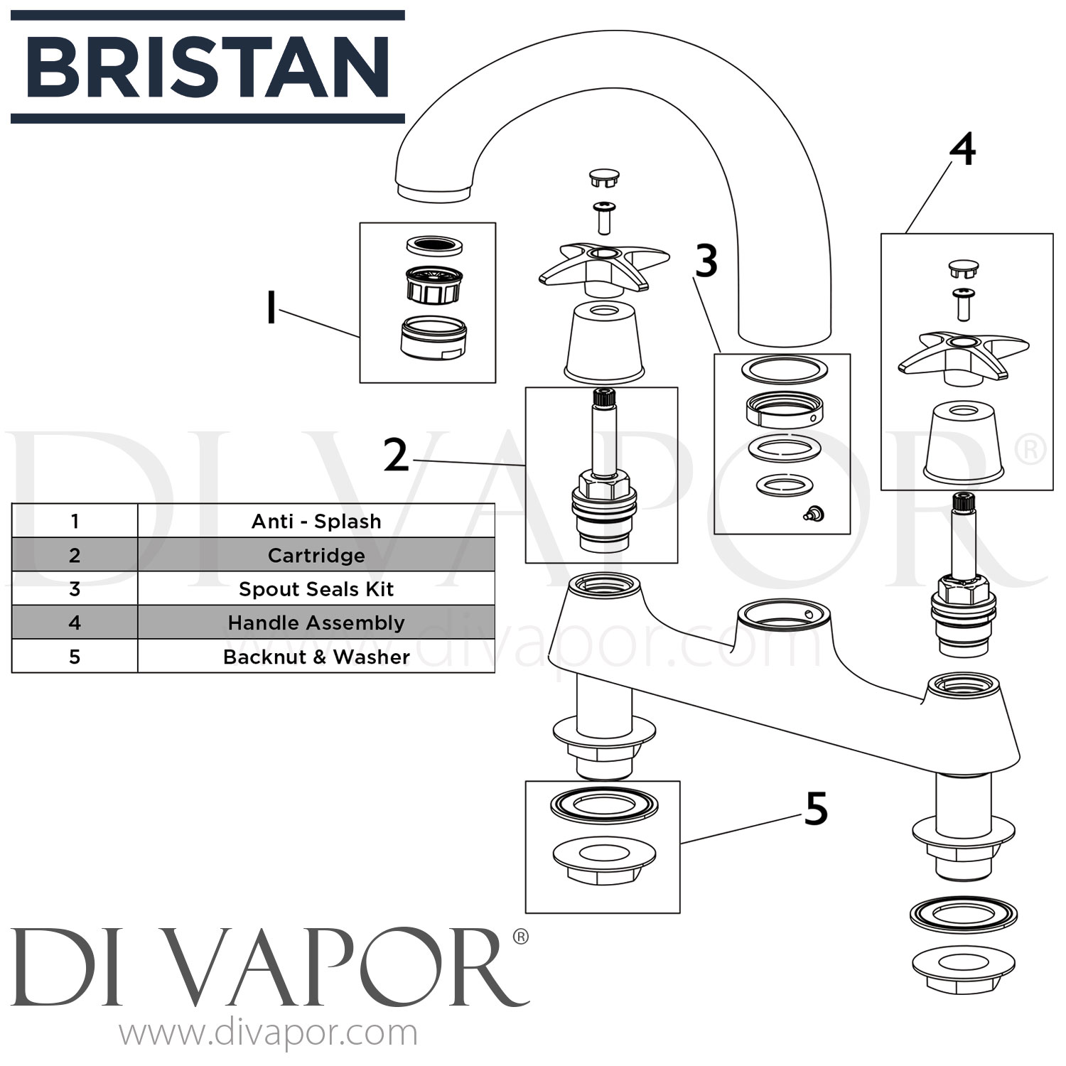 Bristan VAX DSM C X Head Deck Sink Mixer Tap Spare Parts